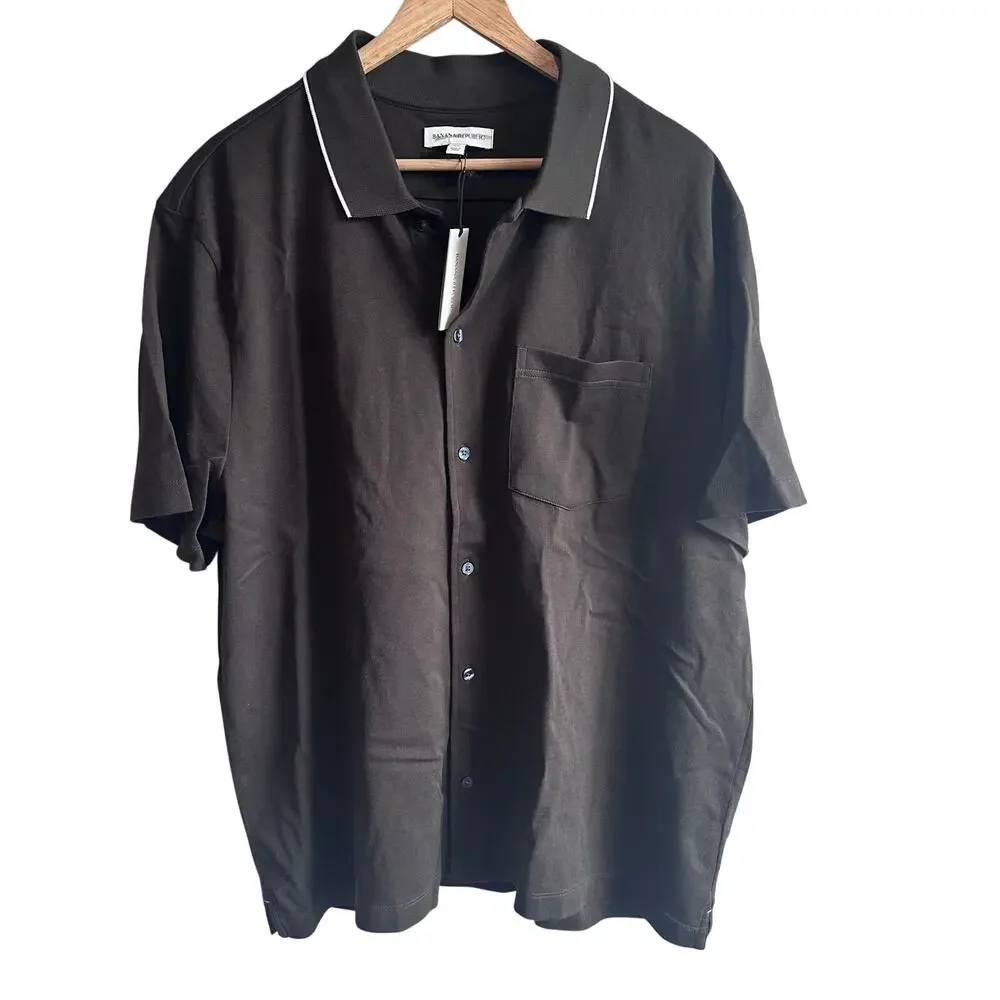 Banana Republic Men's Luxury Touch Pique Resort Shirt Brown XL